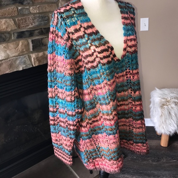 Free People unique loose knit deep V-neck sweater - Picture 7 of 11